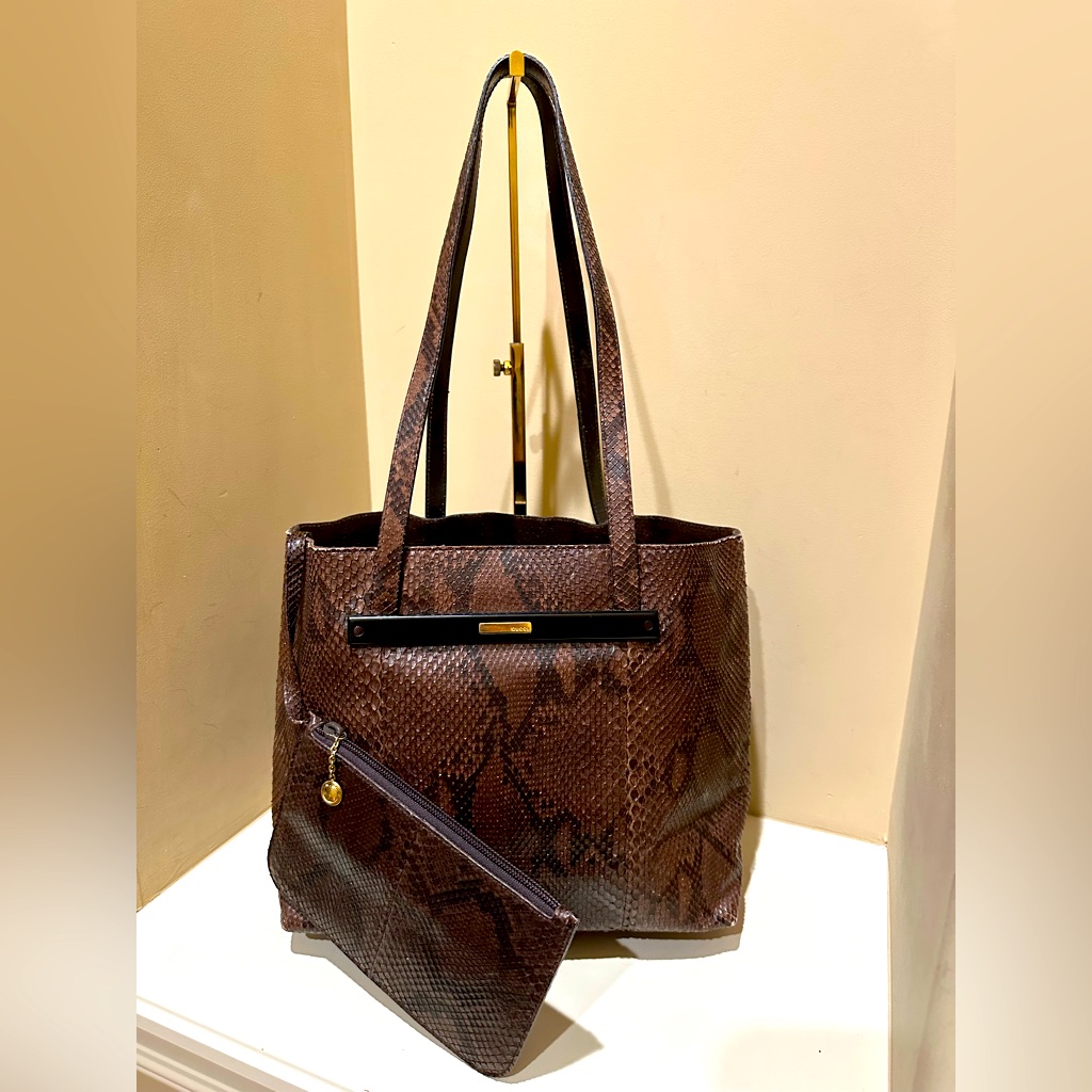 Gucci Python Open Tote W/Attached Pouch